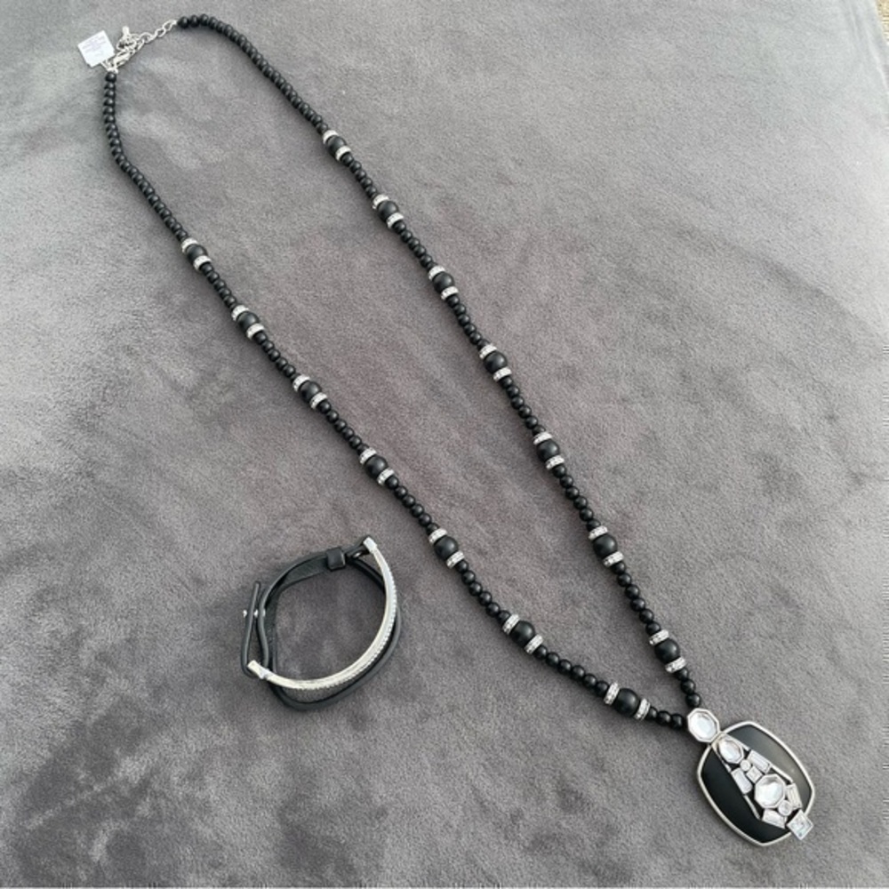 NWT ❤️ Lia Sophia SET Heavy Black & Rhinestone Pendant Beaded Necklace Bracelet